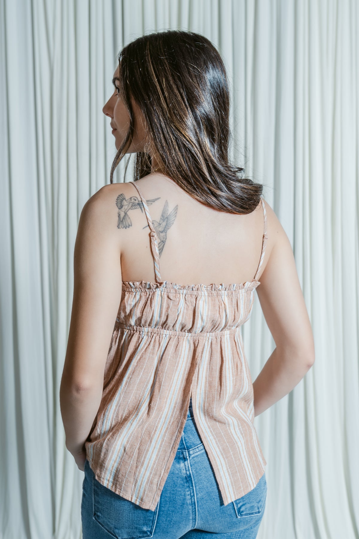 Rosie's Striped Open Back Tank Top