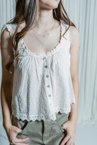 Leticia Eyelet Button Front Cropped Tank Top