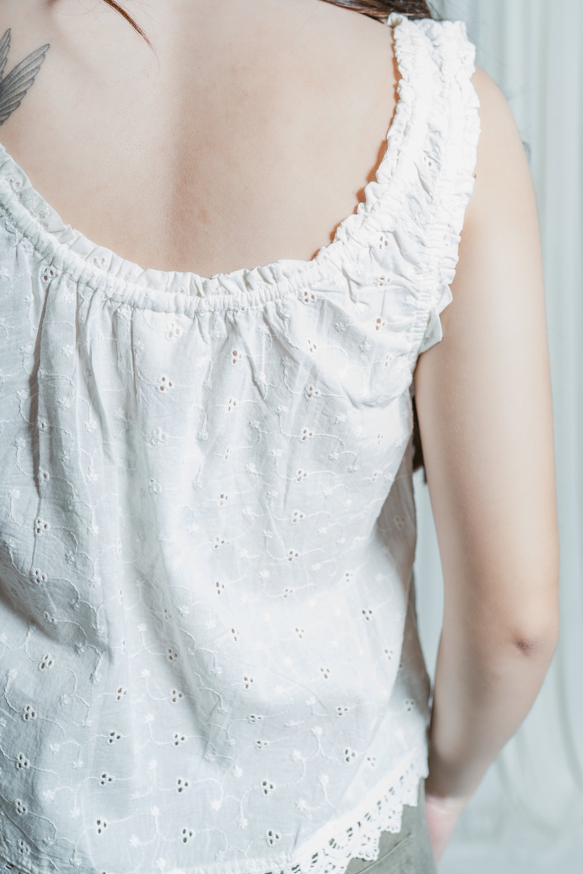 Leticia Eyelet Button Front Cropped Tank Top