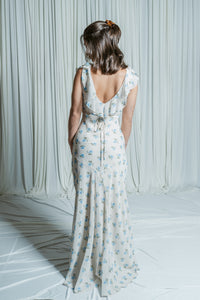 Cerulean Blossom V-Neck Dress