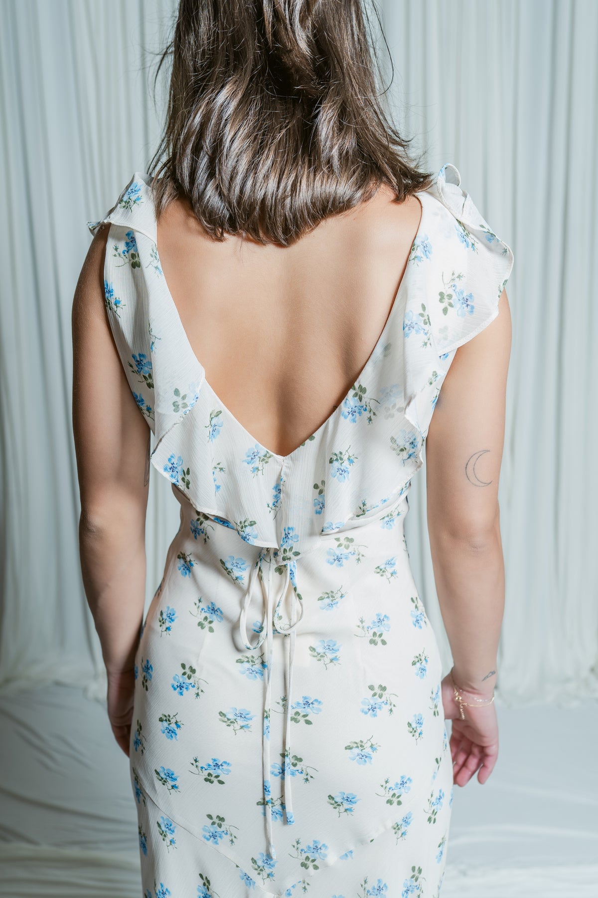 Cerulean Blossom V-Neck Dress