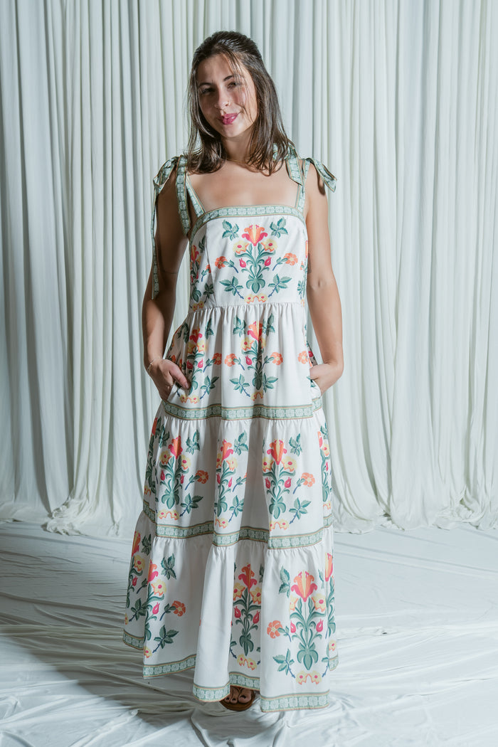 Softly Romantic Floral Tiered Midi Dress