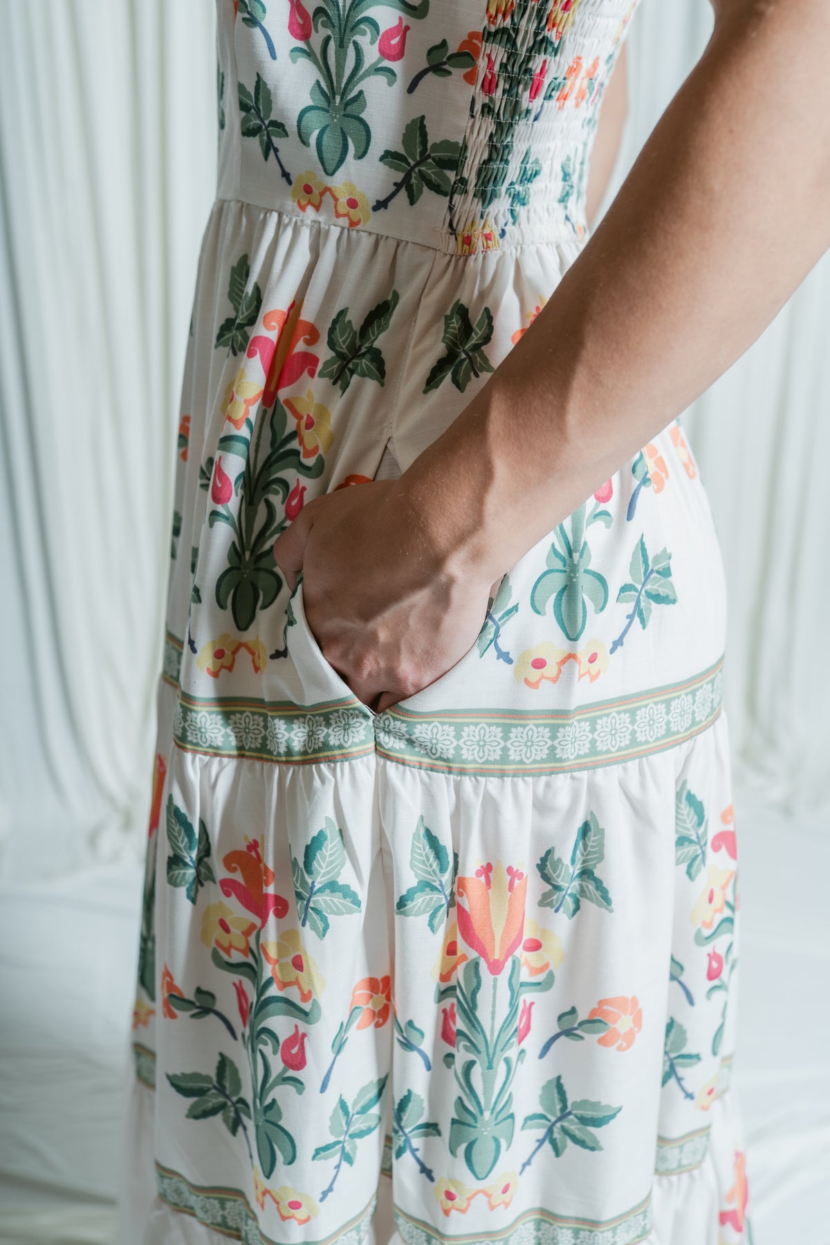 Softly Romantic Floral Tiered Midi Dress
