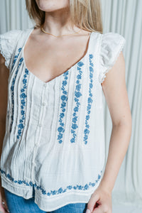 Sophie in Santorini Ruffle Sleeve Button Down Top