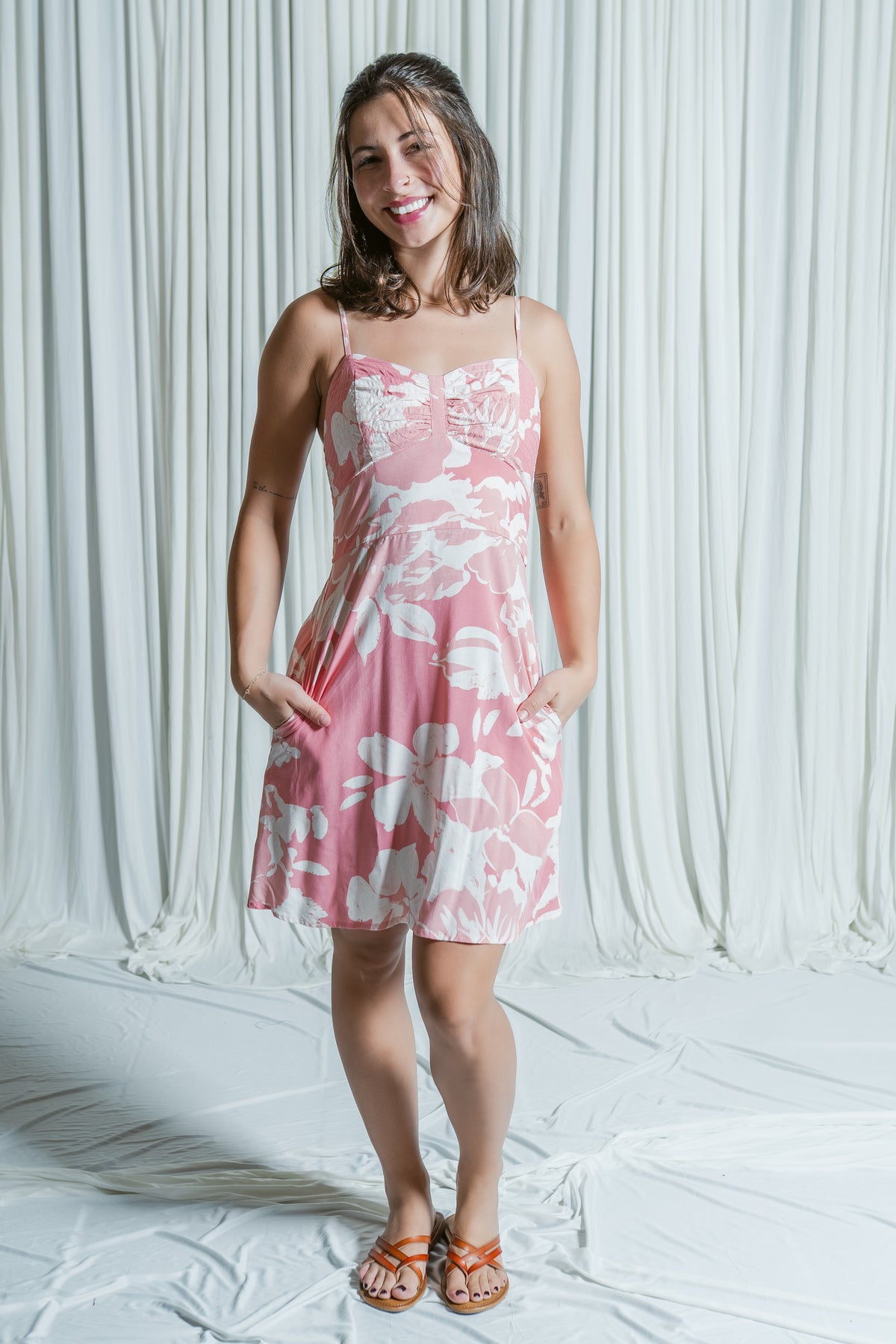 sweetheart neck mini dress Gem Deep Neckline Floral Pink Bold yet sophisticated Pink Petals Sweetheart Neck Mini