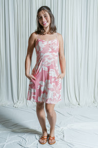 Pink Petals Sweetheart Neck Mini Dress