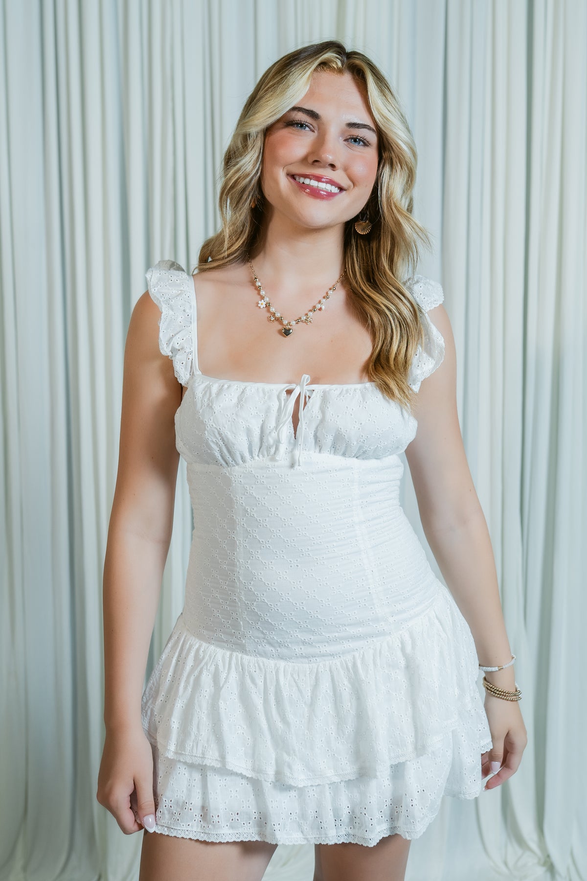 Peony Puff Eyelet Tie Mini Dress