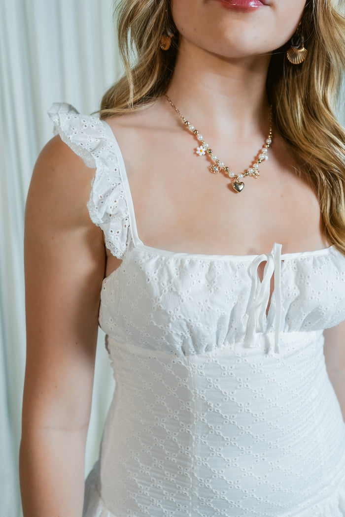 Peony Puff Eyelet Tie Mini Dress