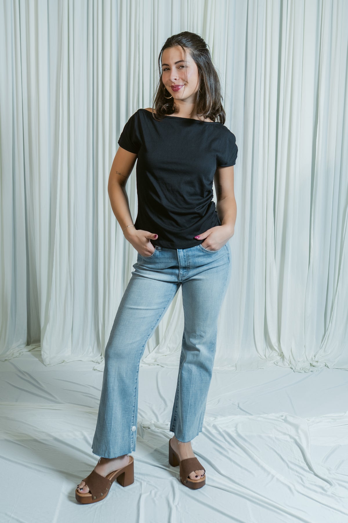 Hannah Mid Rise Crop Flare Denim W/ Cut Hem