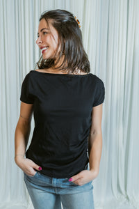 Noir Draped One Shoulder Top