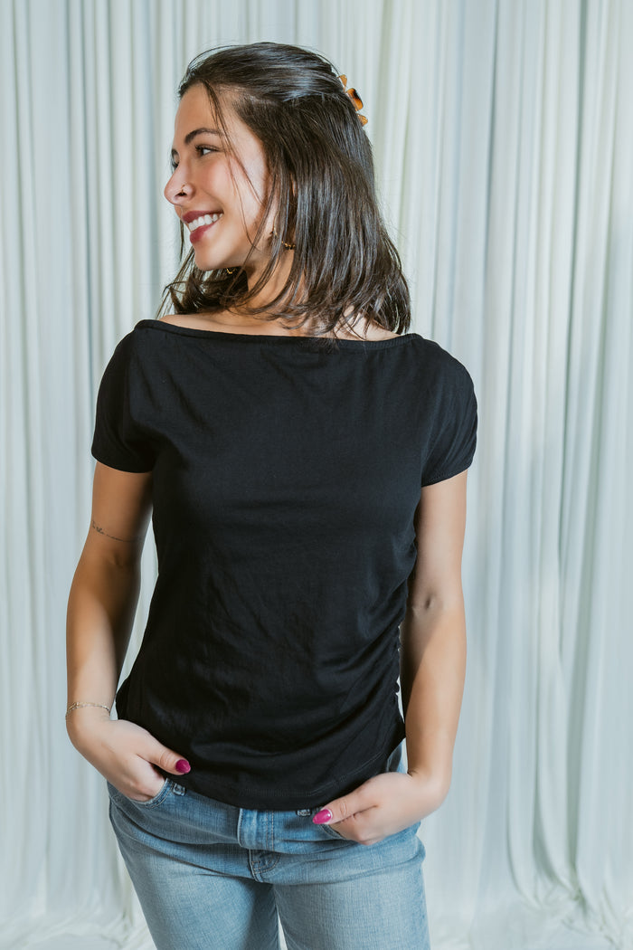 Noir Draped One Shoulder Top