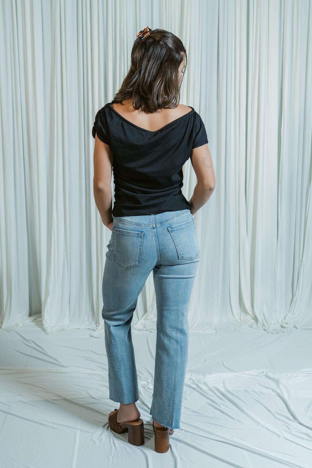 Hannah Mid Rise Crop Flare Denim W/ Cut Hem