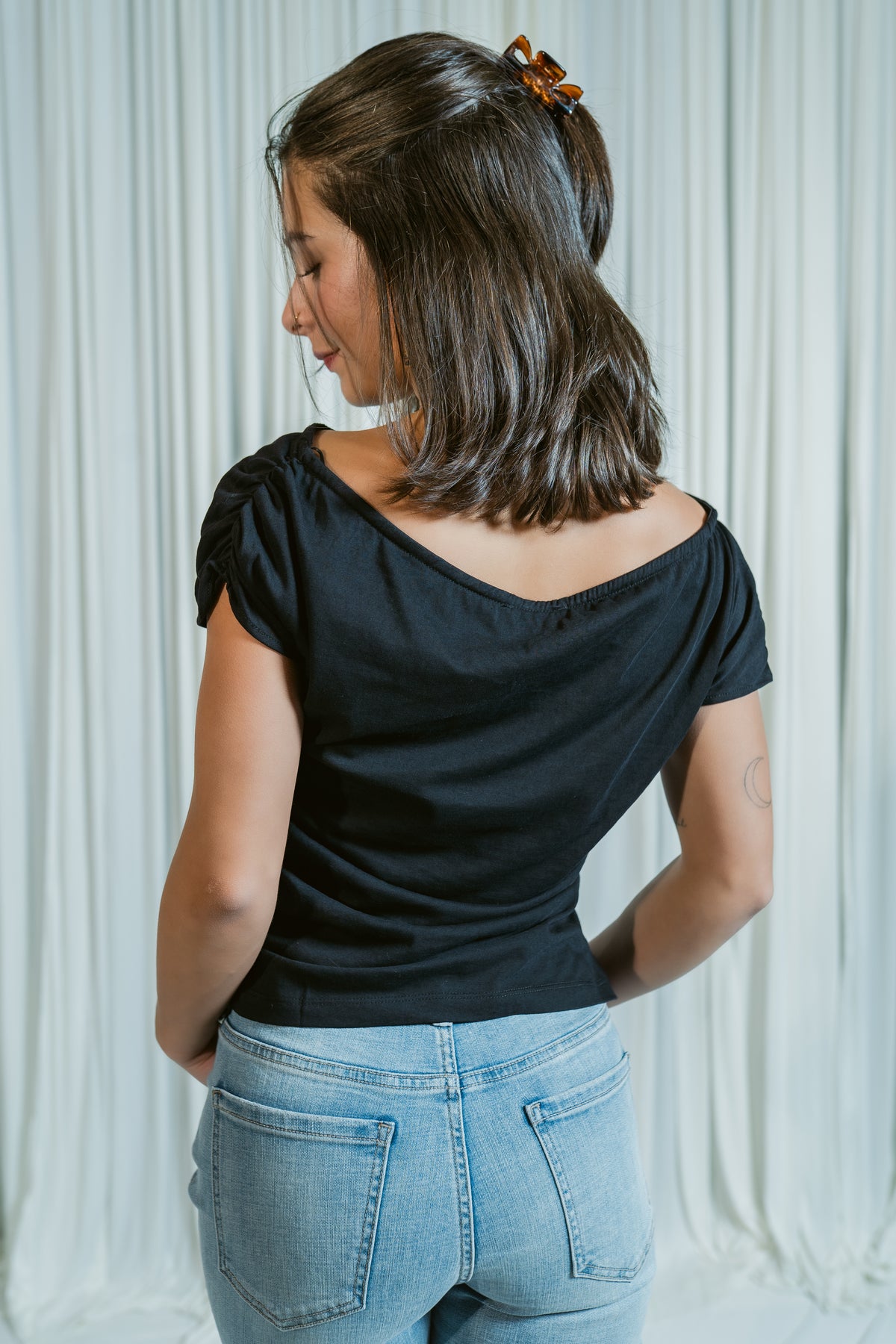 Noir Draped One Shoulder Top