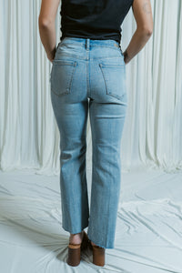 Hannah Mid Rise Crop Flare Denim W/ Cut Hem