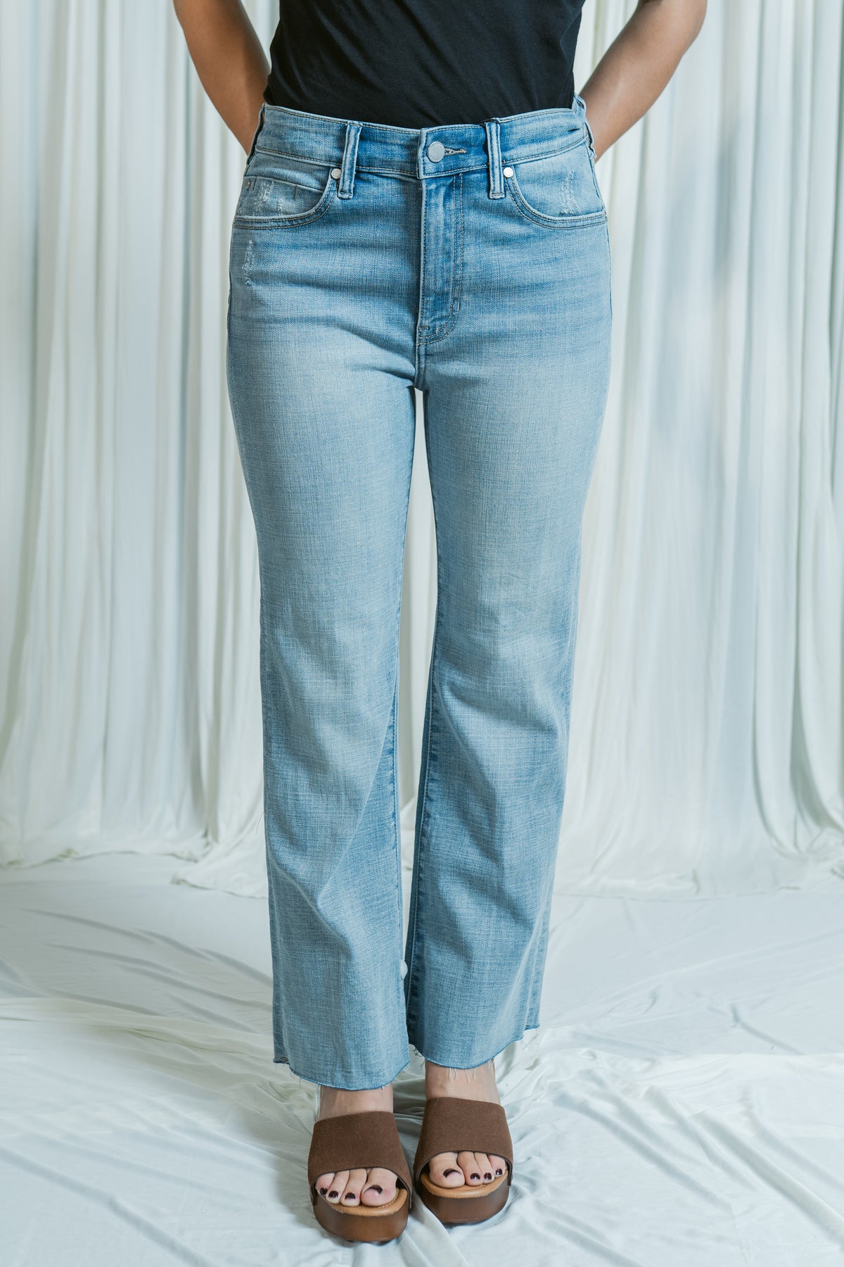 Hannah Mid Rise Crop Flare Denim W/ Cut Hem