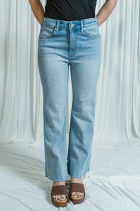 Hannah Mid Rise Crop Flare Denim W/ Cut Hem