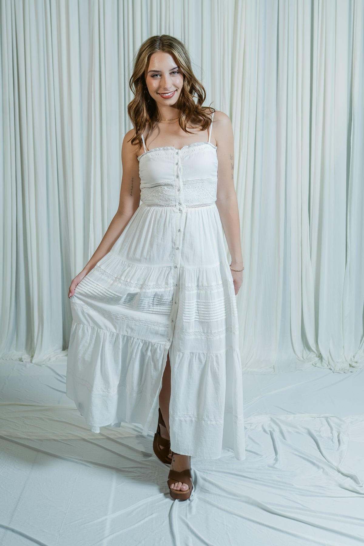 Annabel Floral Lace Maxi Dress W/ Buttons