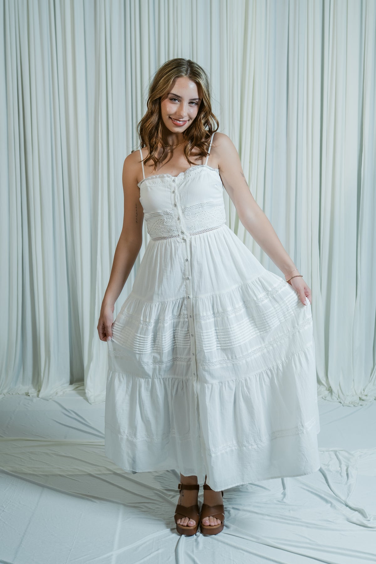 Annabel Floral Lace Maxi Dress W/ Buttons