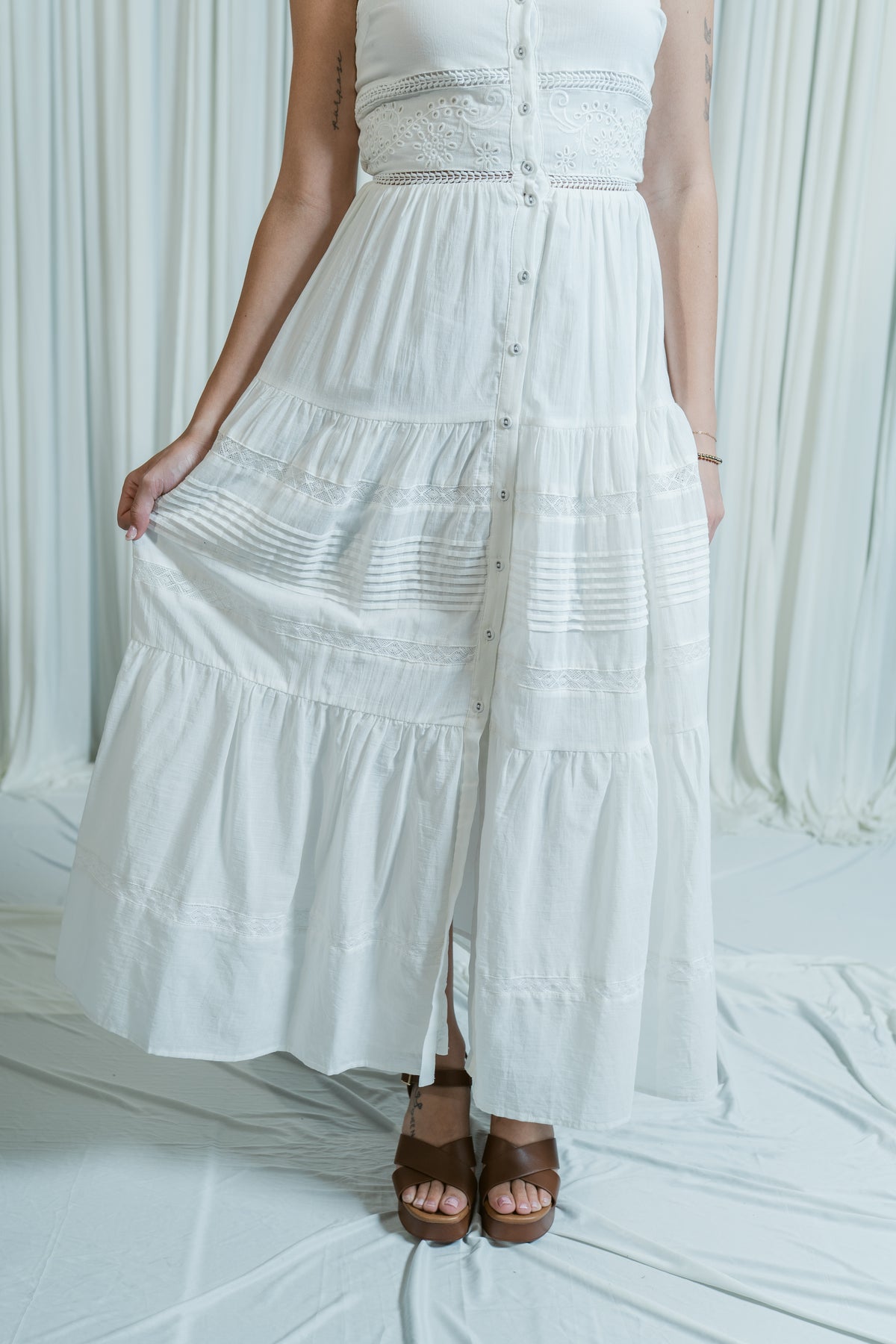 Annabel Floral Lace Maxi Dress W/ Buttons