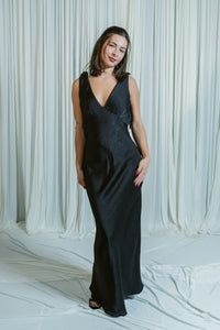 Emmie Shoulder Tie Satin Maxi Dress