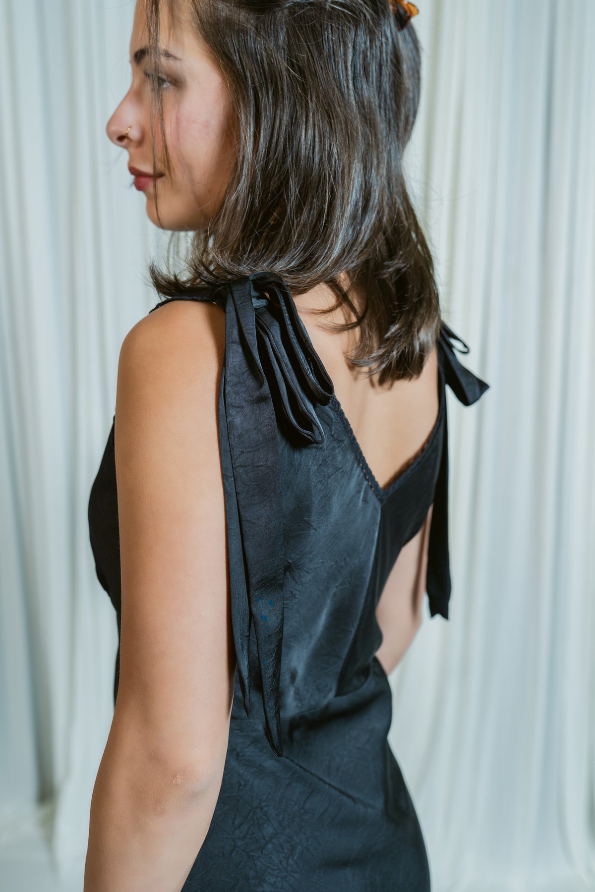 Emmie Shoulder Tie Satin Maxi Dress