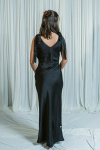 Emmie Shoulder Tie Satin Maxi Dress
