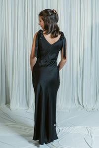 Emmie Shoulder Tie Satin Maxi Dress