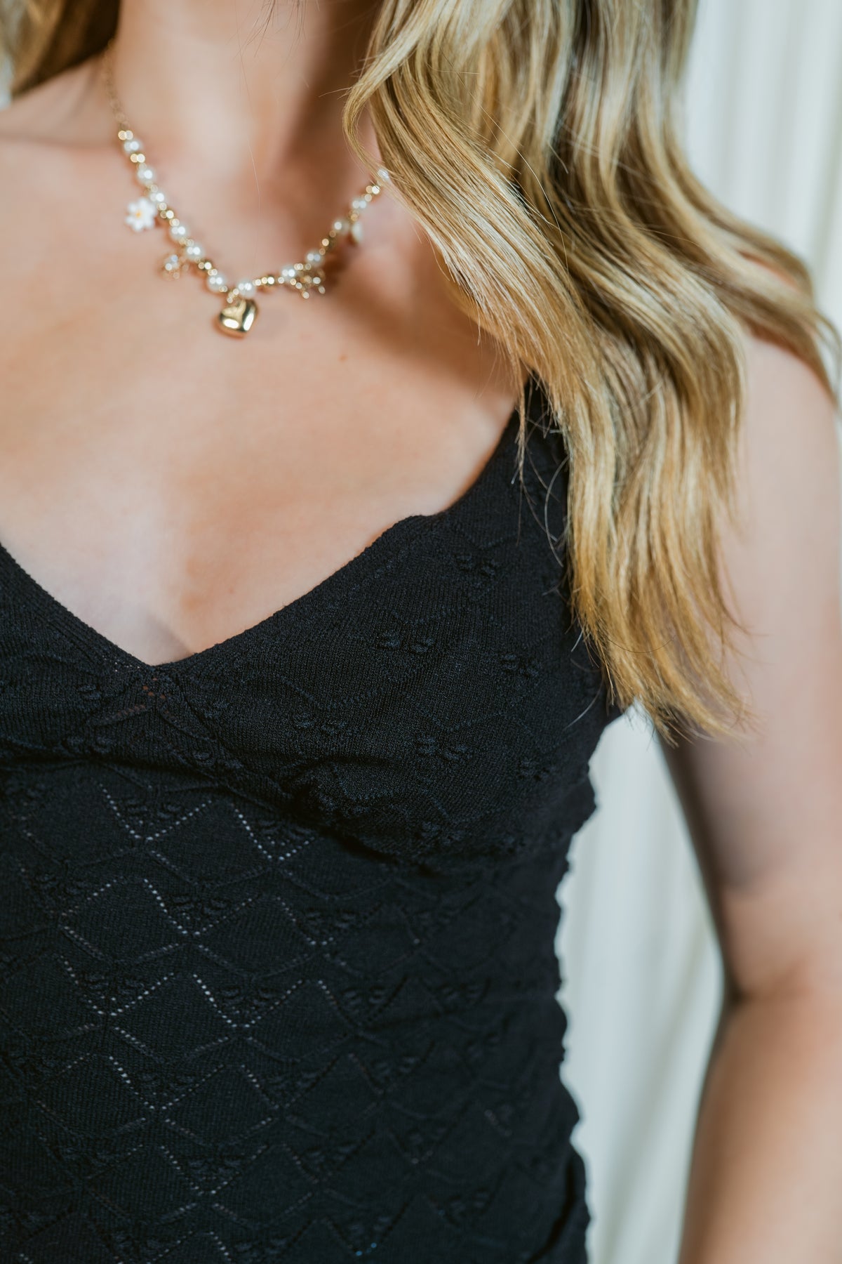 Maxxwell V-Neck Pointelle Knit Tank Top