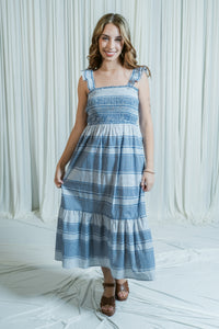 Smocked Posy Patch Ruffle Midi Dress
