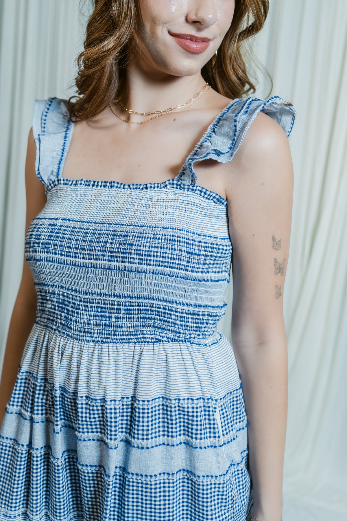 Smocked Posy Patch Ruffle Midi Dress