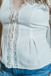 Sunday Lace V-Neck Button Tank