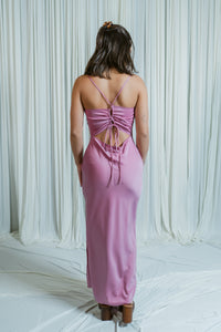 Midnight Shadow Open Back Midi Dress With Slit