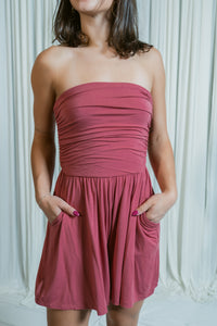Strapless Ruched Flowy Romper