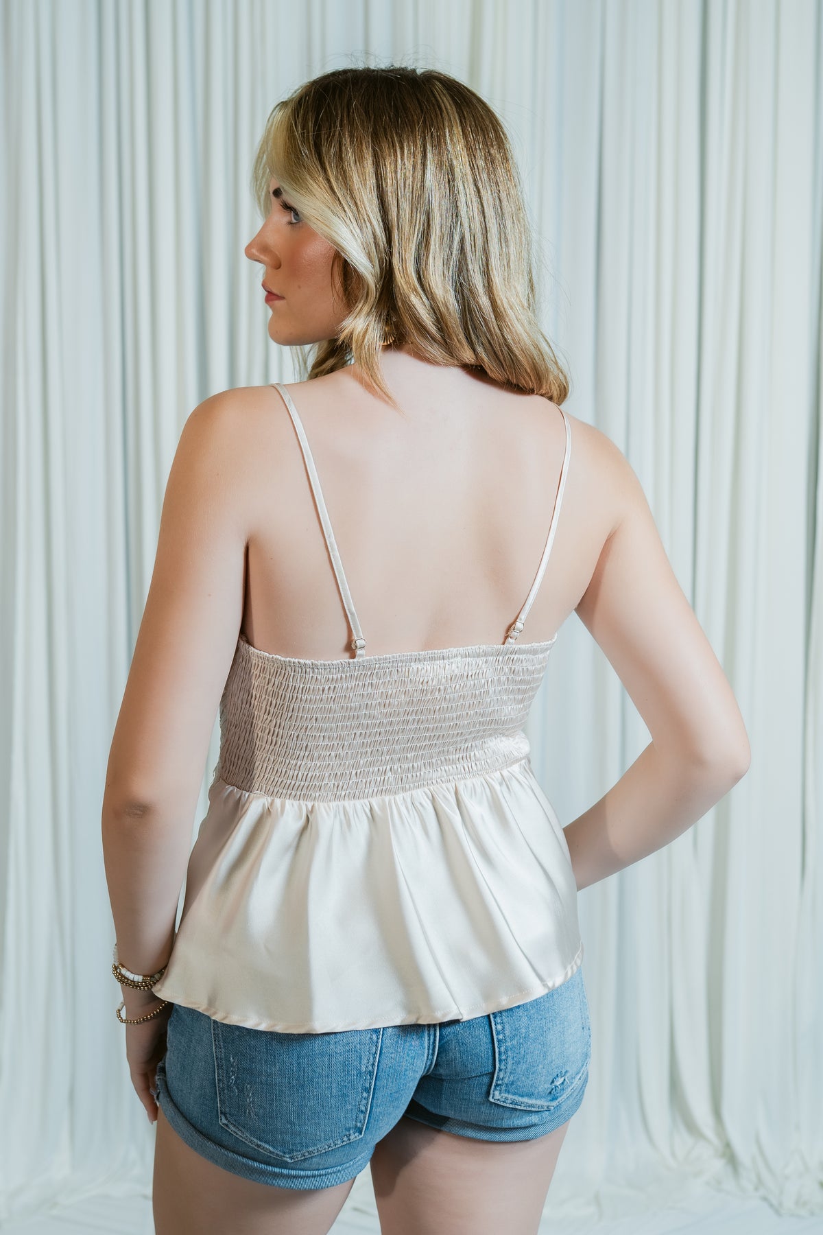 Joelle Lace Trim Pleated Tank Top W/ Buttons