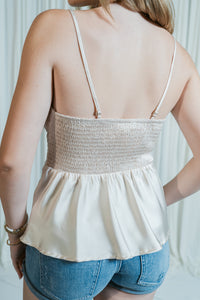 Joelle Lace Trim Pleated Tank Top W/ Buttons