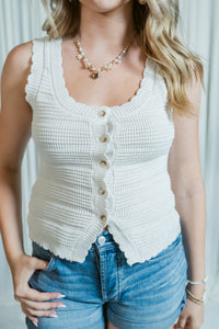 Crochet Knit Button Down Scalloped Vest