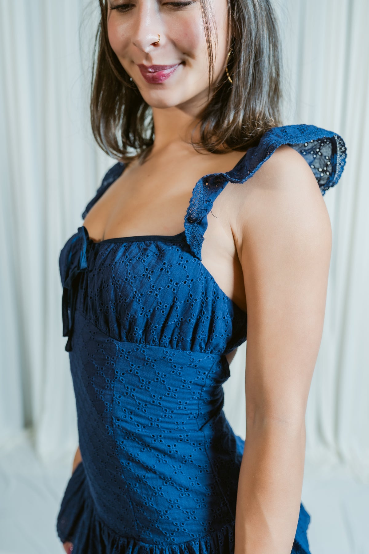 Peony Puff Eyelet Tie Mini Dress