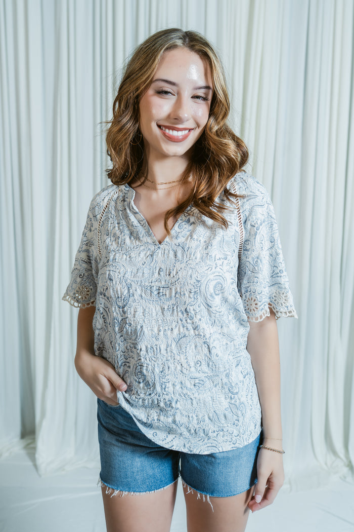 Coastal Crochet Embroidered Dreams Blouse