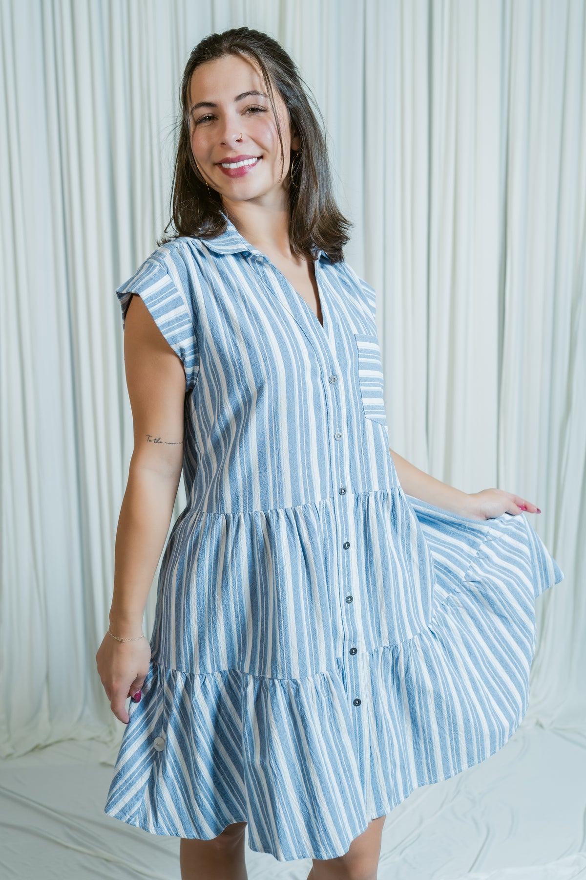 Dockside Darling Button Down Tiered Mini Dress