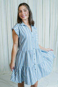 Dockside Darling Button Down Tiered Mini Dress