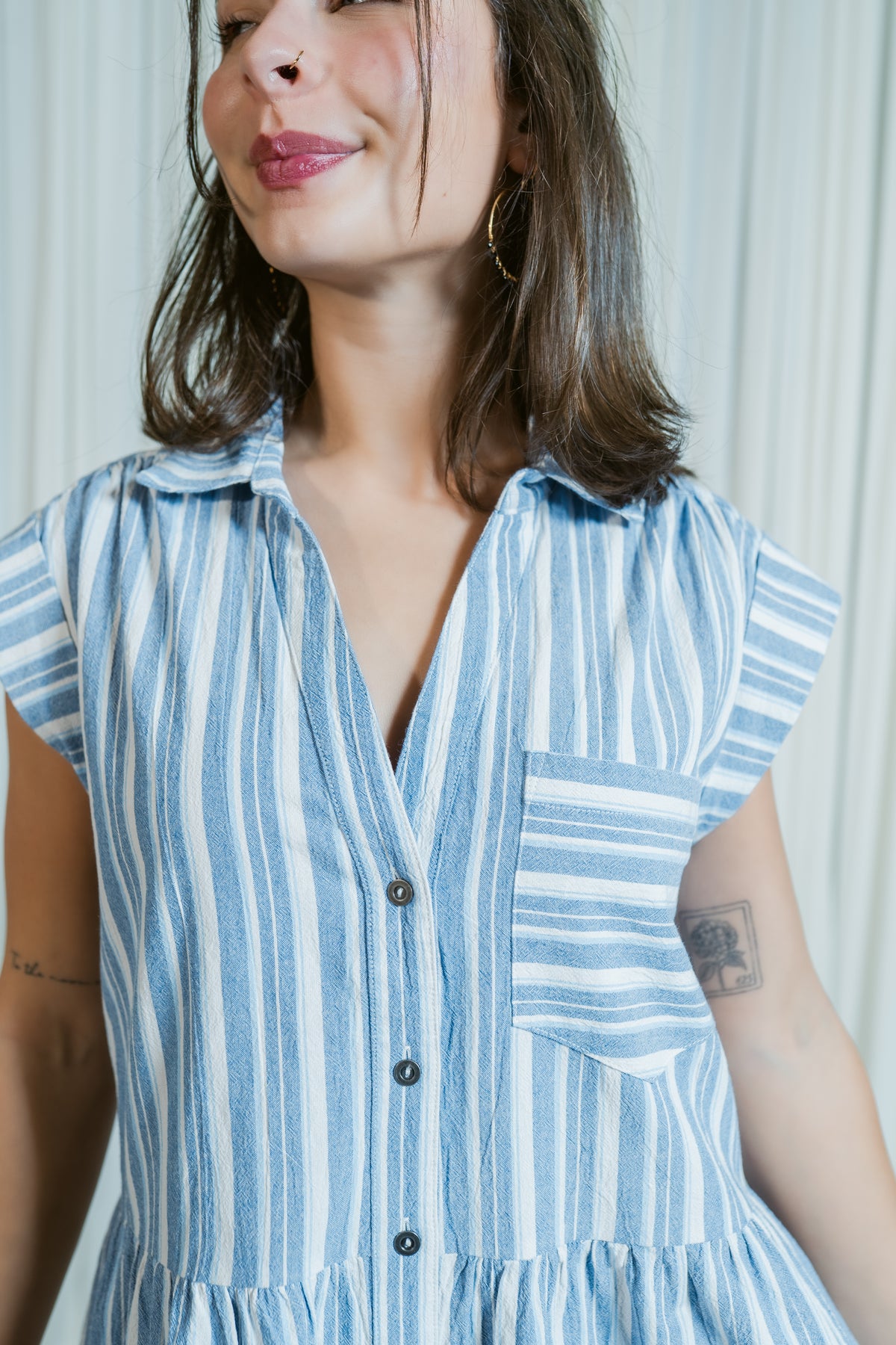 Dockside Darling Button Down Tiered Mini Dress