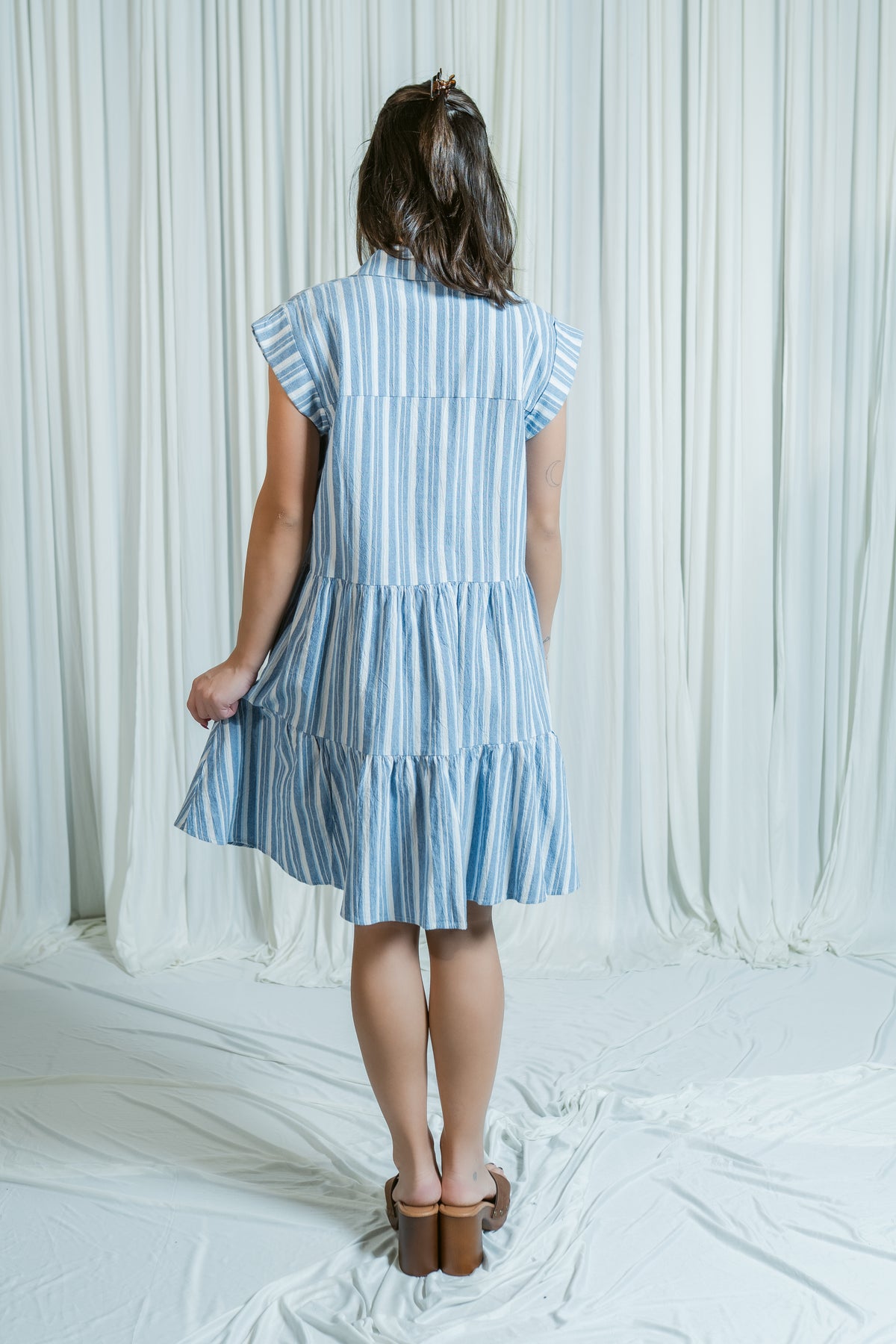 Dockside Darling Button Down Tiered Mini Dress
