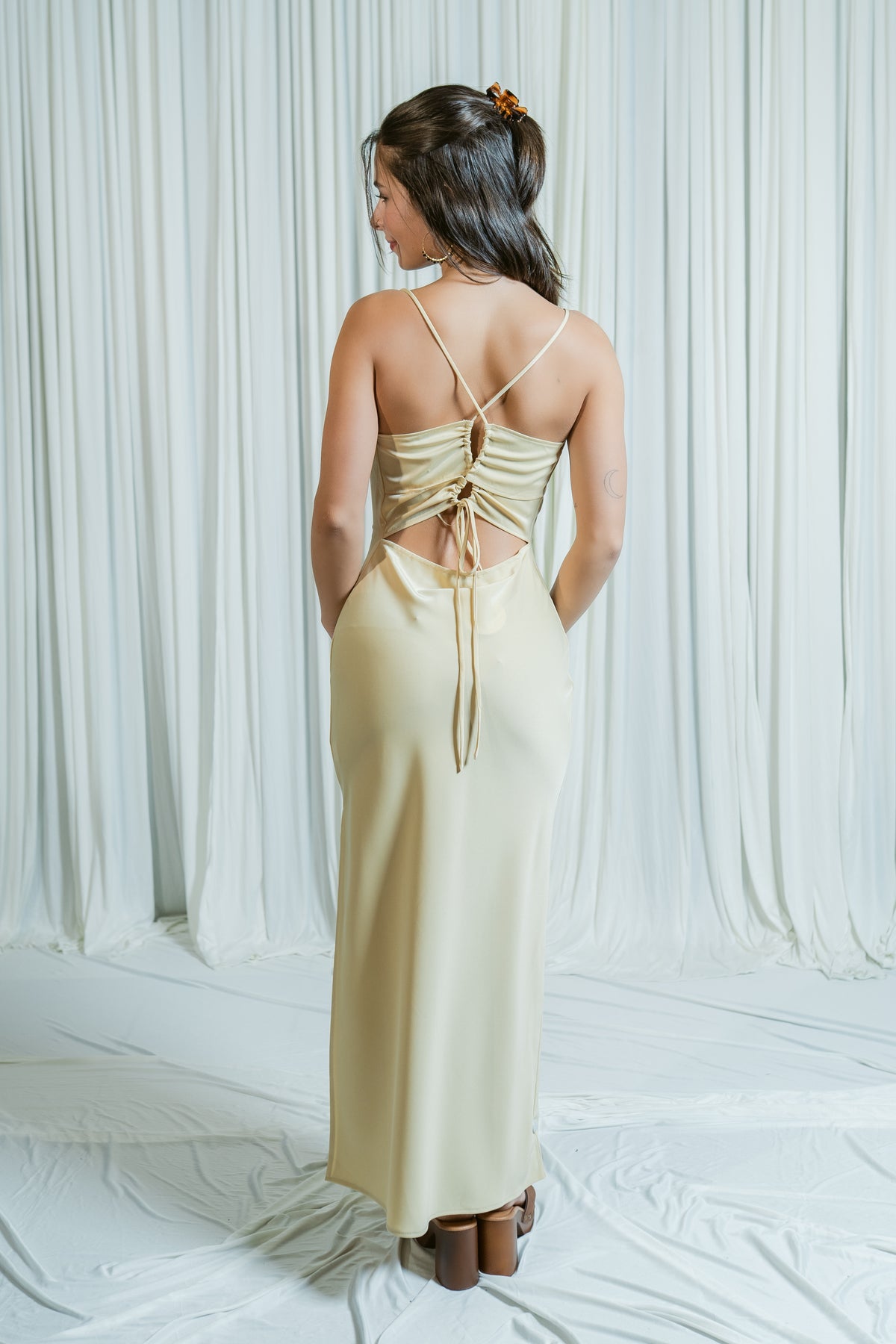 Midnight Shadow Open Back Midi Dress With Slit