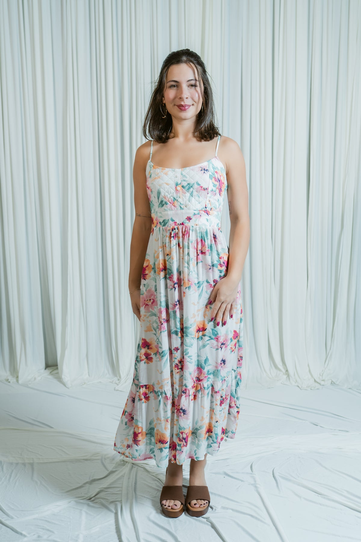 Blooming Keepsake Quilted Button Maxi
