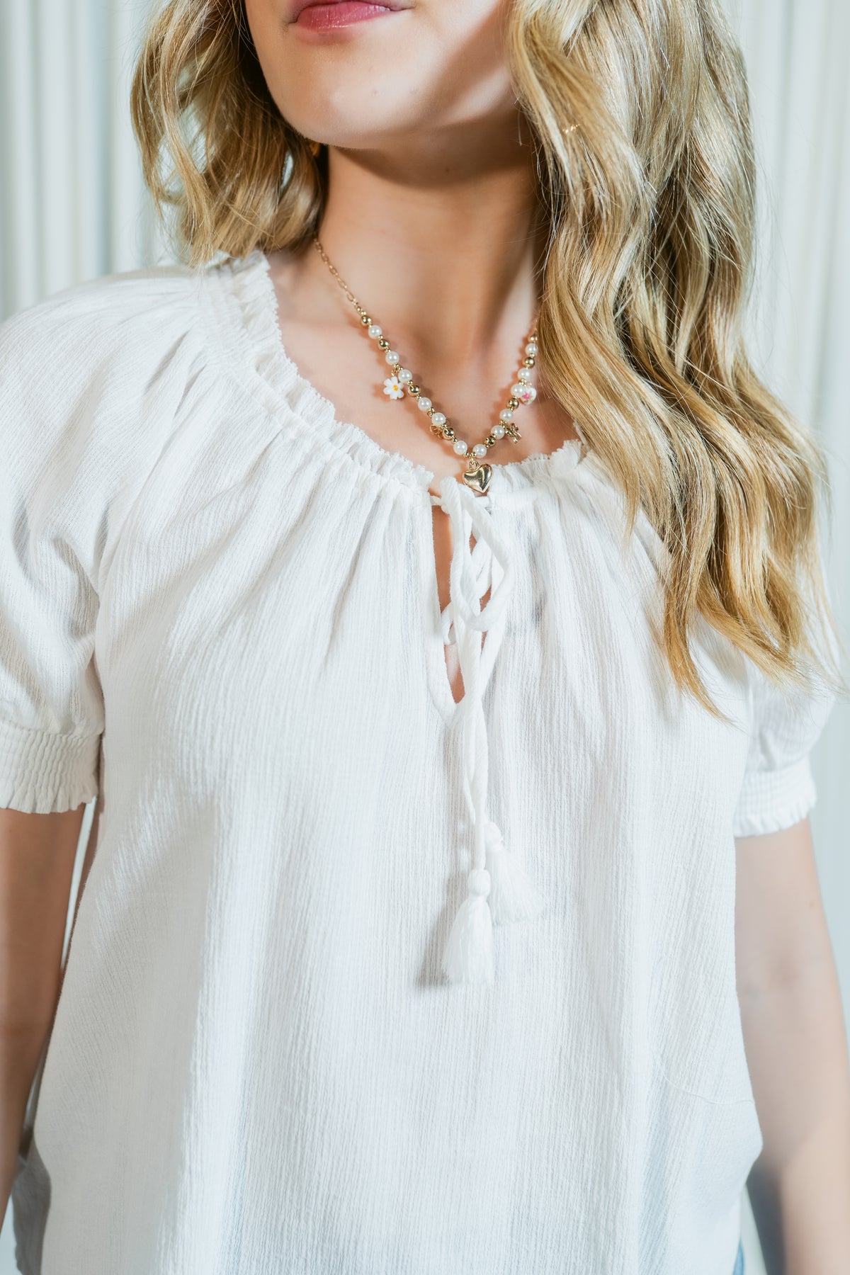 Willowbrook Smocked Cuff Top w/ Neck Tie