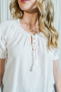 Willowbrook Smocked Cuff Top w/ Neck Tie