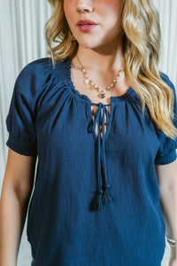 Willowbrook Smocked Cuff Top w/ Neck Tie