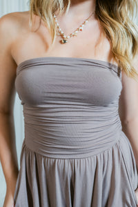 Strapless Ruched Flowy Romper