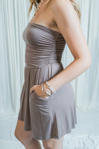 Strapless Ruched Flowy Romper