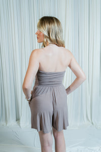 Strapless Ruched Flowy Romper